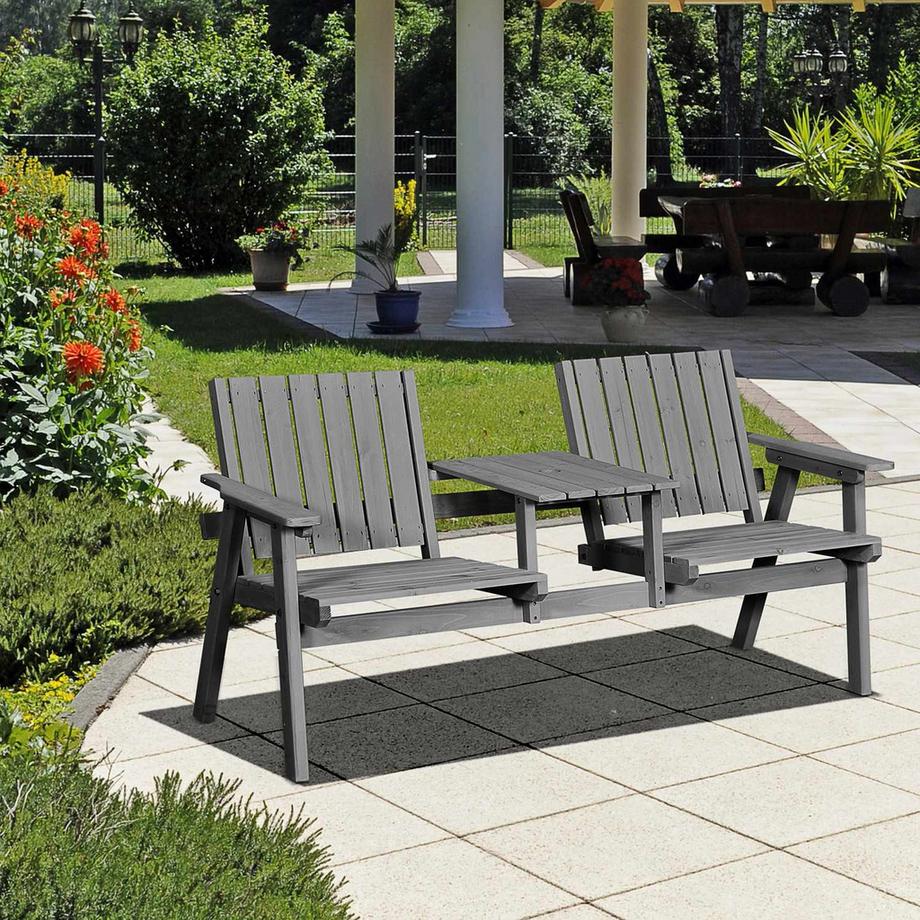 Northio Banc De Jardin Avec Table, Coin Salon, Salon De Jardin, Avec Trou Parasol, Banc, 2 Chaises, Bois Massif, Gris, 152 X 70 X 83 Cm  