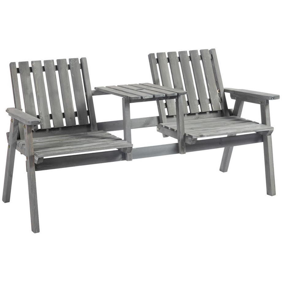 Banc De Jardin Avec Table, Coin Salon, Salon De Jardin, Avec Trou Parasol, Banc, 2 Chaises, Bois Massif, Gris, 152 X 70 X 83 Cm