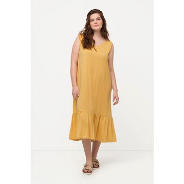 Robe midi en coton bio, volant et décolleté en V, sans manches