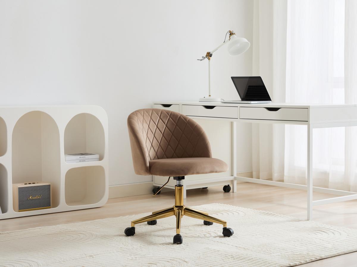 Vente-unique Chaise de bureau - Velours - Beige et doré - Hauteur réglable - PORIANI  