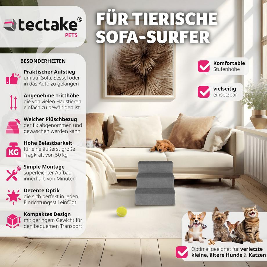 Tectake  Escalier pour animaux domestiques PAW PATH 37 x 45 x 34,5 cm 