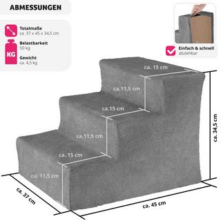 Tectake  Haustiertreppe Paw Path mit Plüschbezug 37 x 45 x 34,5 cm 