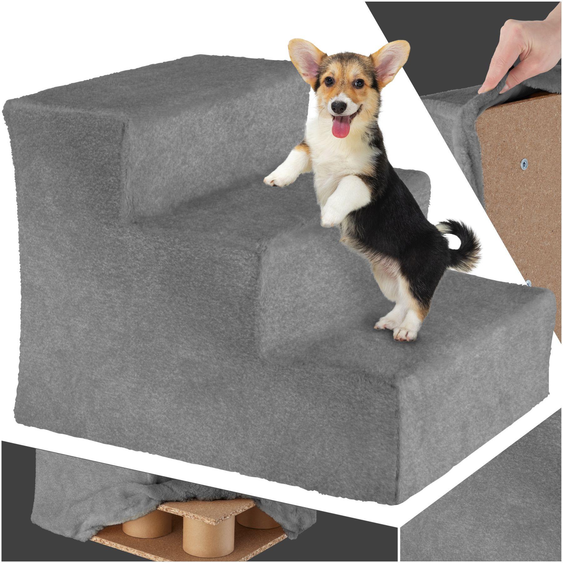 Tectake  Haustiertreppe Paw Path mit Plüschbezug 37 x 45 x 34,5 cm 