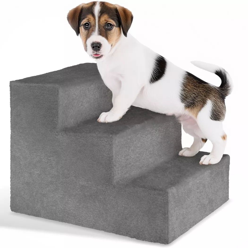 Tectake - Haustiertreppe Paw Path für Hunde und Katzen ultraweicher, abnehmbarer Plüschbezug, One Size, Grau