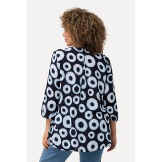 Ulla Popken  Blusa dal taglio svasato con punto smock, cerchi, scollo a girocollo e maniche a 3/4 