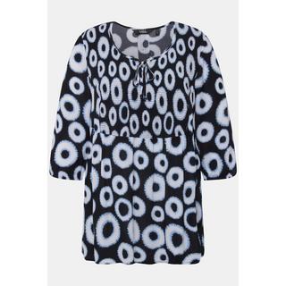 Ulla Popken  Blusa dal taglio svasato con punto smock, cerchi, scollo a girocollo e maniche a 3/4 