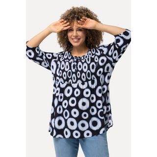 Ulla Popken  Blusa dal taglio svasato con punto smock, cerchi, scollo a girocollo e maniche a 3/4 