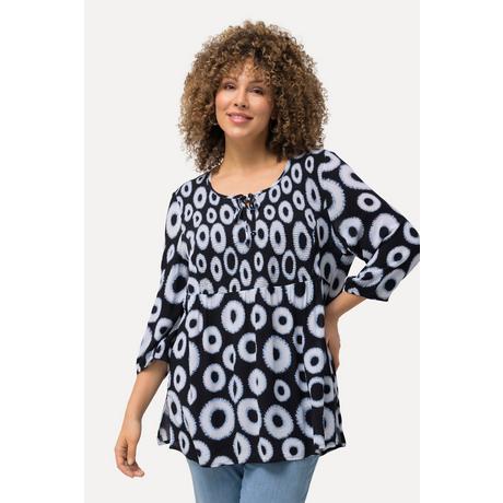 Ulla Popken  Blusa dal taglio svasato con punto smock, cerchi, scollo a girocollo e maniche a 3/4 