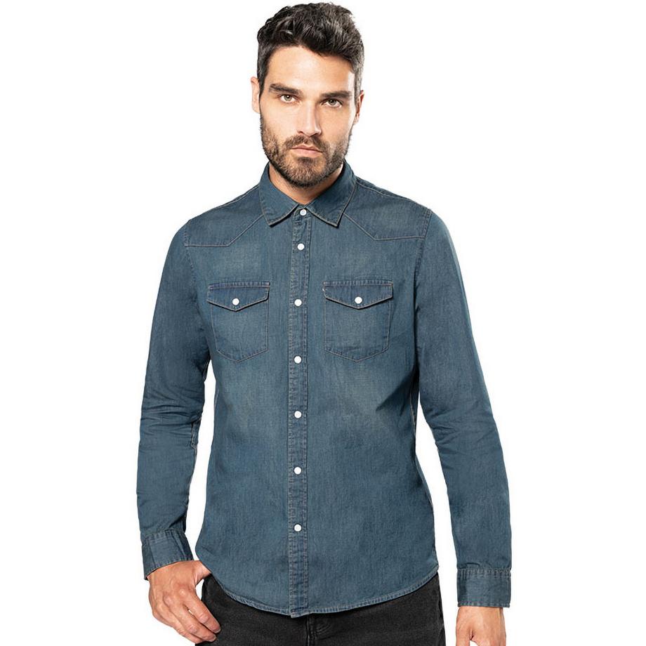 Kariban Camicia A Maniche Lunghe In Jeans Fitted Style  