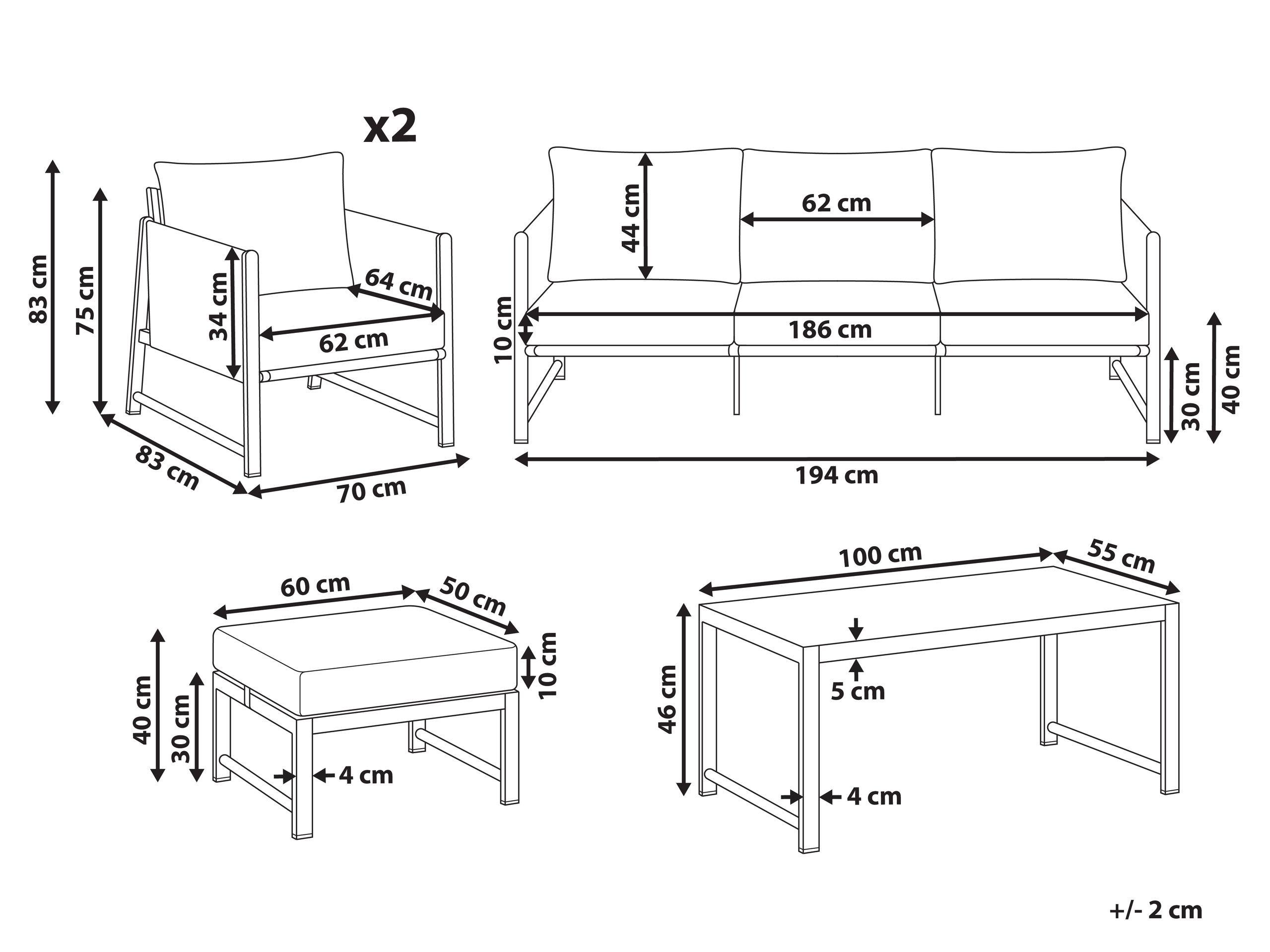 Beliani Ensemble de salon avec table en Aluminium Moderne NOLA  