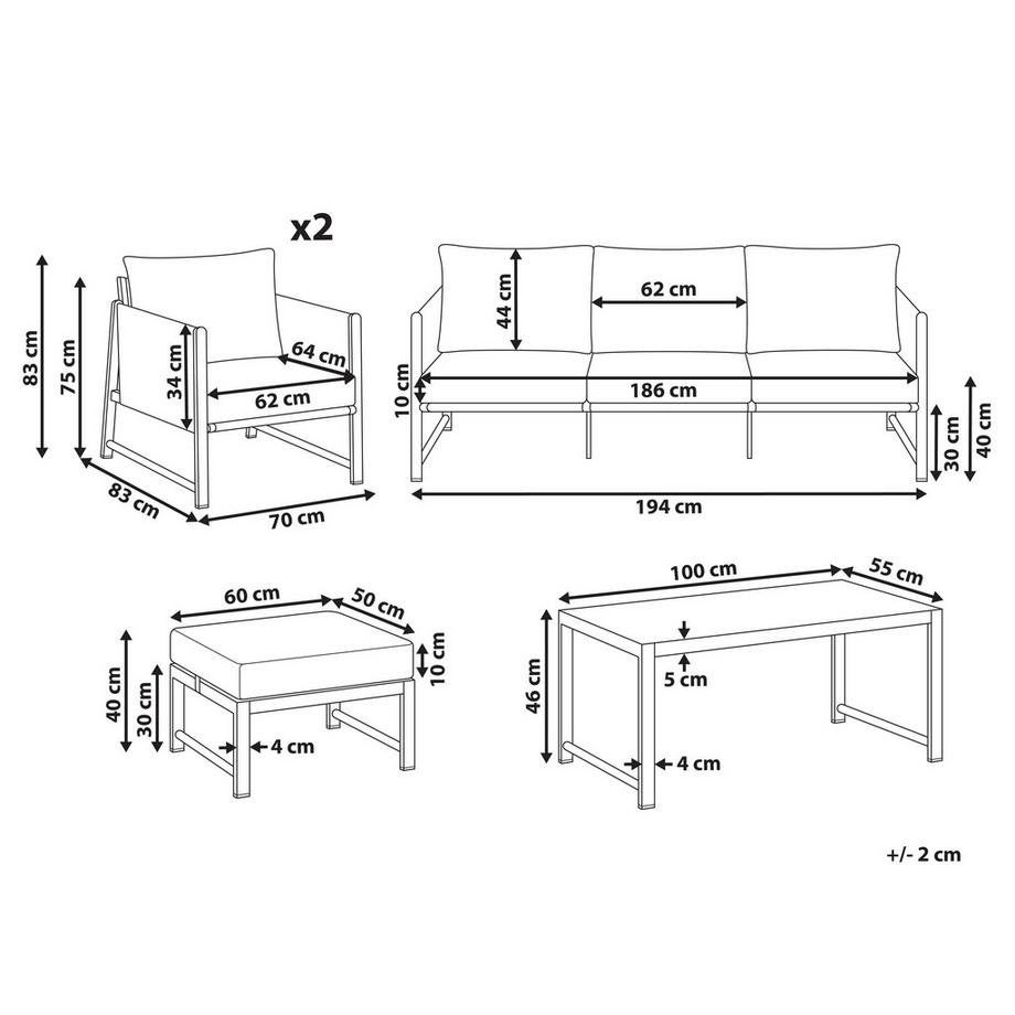 Beliani Set divani con tavolino en Alluminio Moderno NOLA  