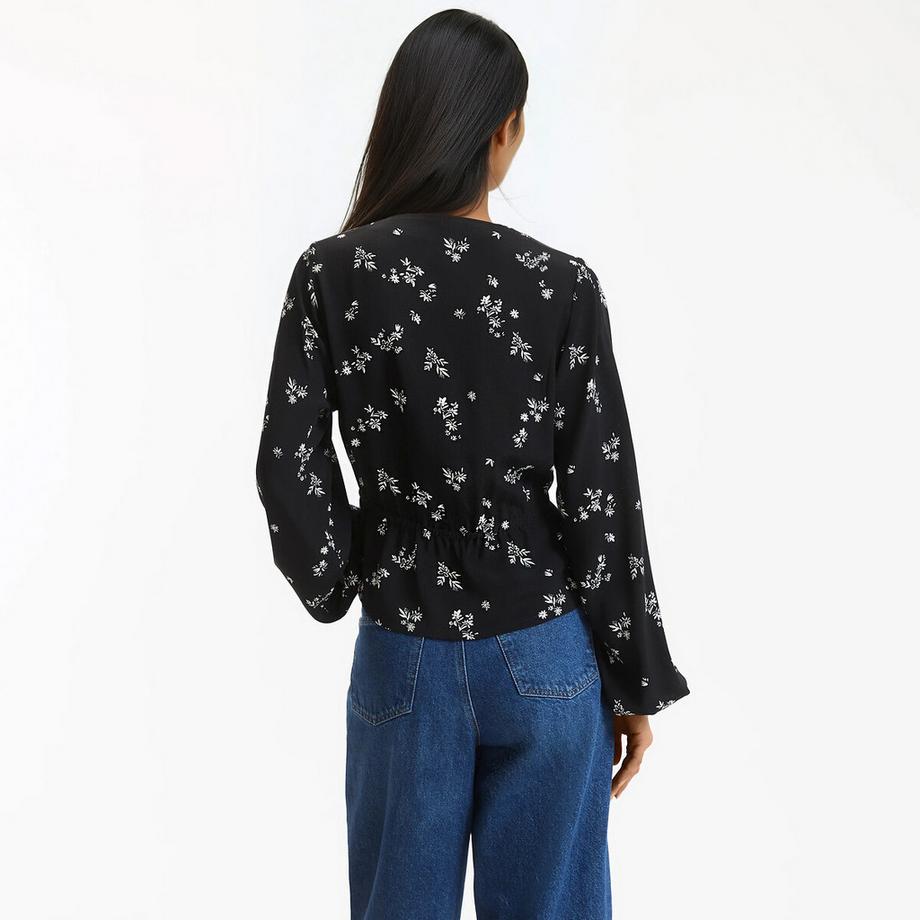 La Redoute Collections Geblümte Langarm V-Ausschnitt Bluse  