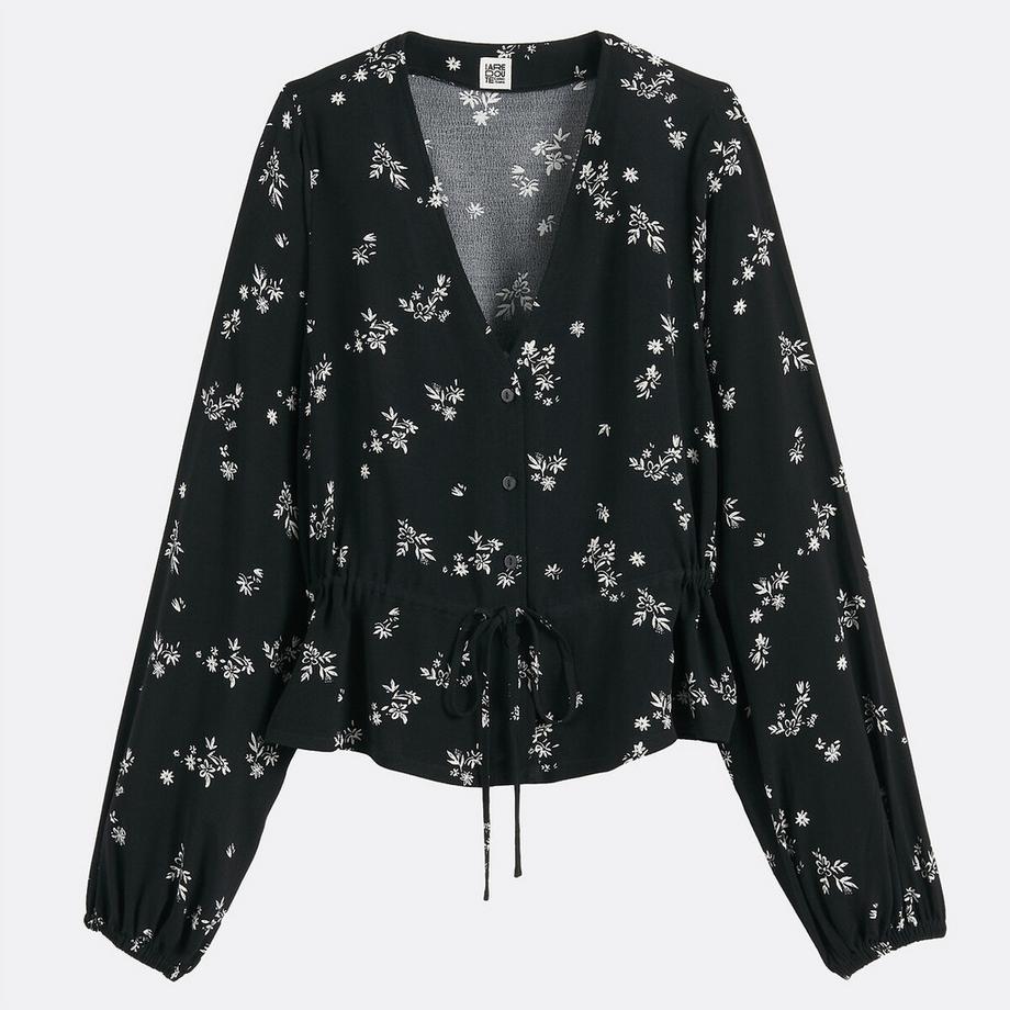 La Redoute Collections Geblümte Langarm V-Ausschnitt Bluse  