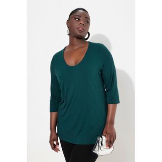 Ulla Popken  T-shirt manches 3/4, profond décolleté rond 