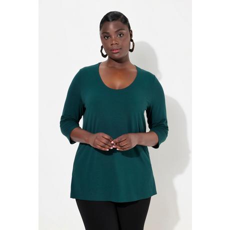 Ulla Popken  T-shirt manches 3/4, profond décolleté rond 