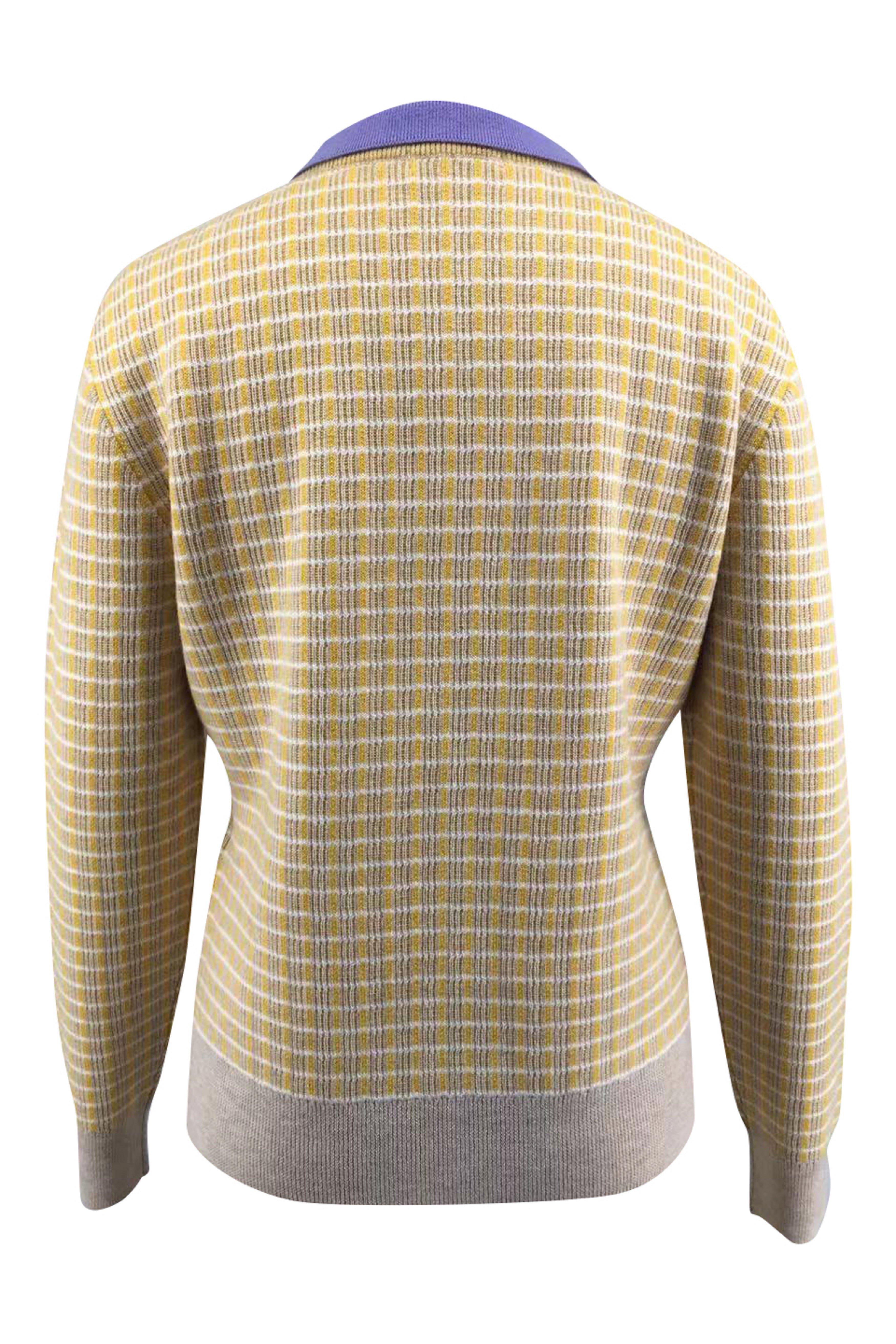 Bellemere New York  Pullover in tweed merino con colletto polo perlato 