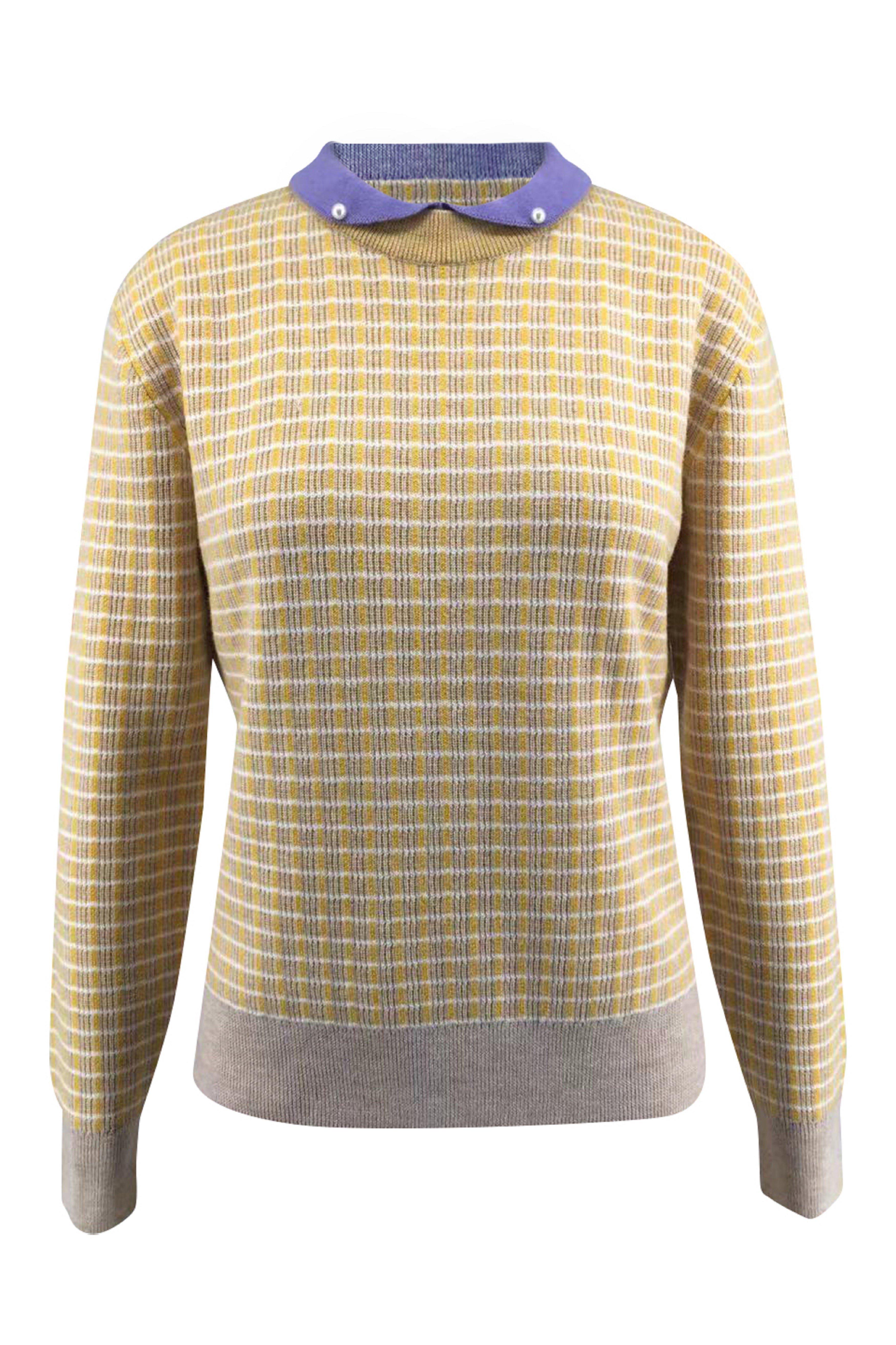 Bellemere New York  Pullover in tweed merino con colletto polo perlato 