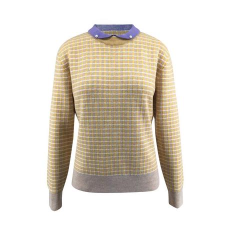 Bellemere New York  Pullover in tweed merino con colletto polo perlato 