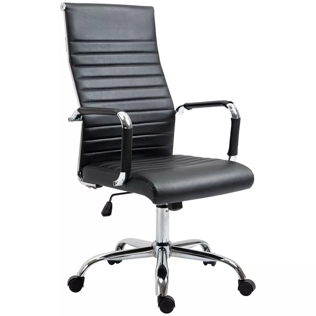 Northio – Bürostuhl ergonomischer Chefsessel mit Wippfunktion, höhenverstellbar, gepolstert aus Kunstleder und Schaumstoff, Schwarz, 54X60CM