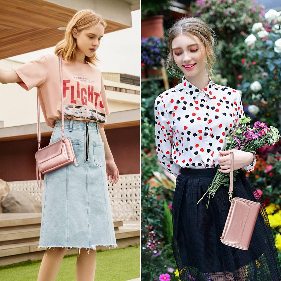 Only-bags.store Petit Portefeuille Fentes Cartes de Crédit Poche Téléphone Zippée 2 Bretelles  