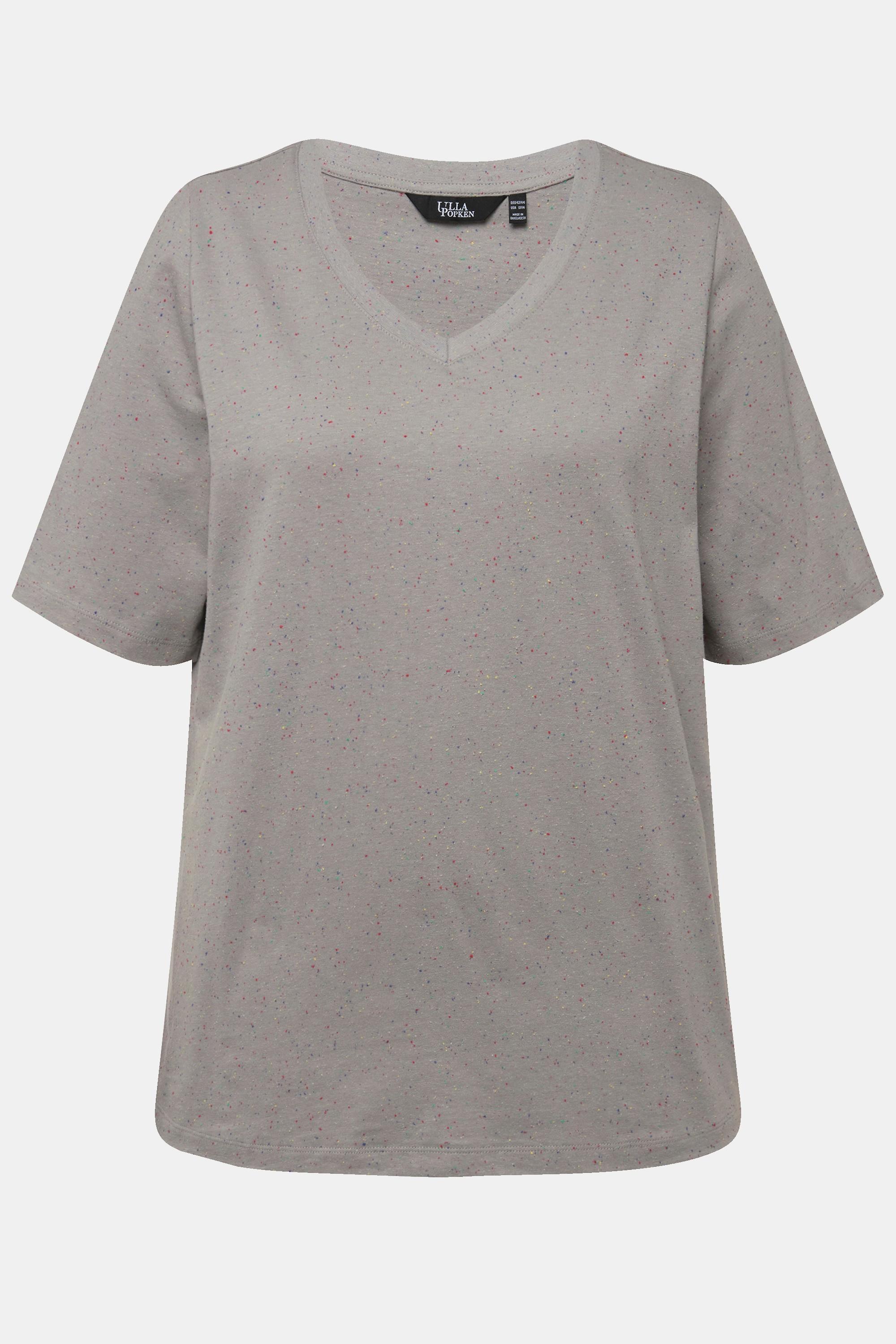 Ulla Popken  T-shirt con rilievi, scollo a V e mezze maniche 