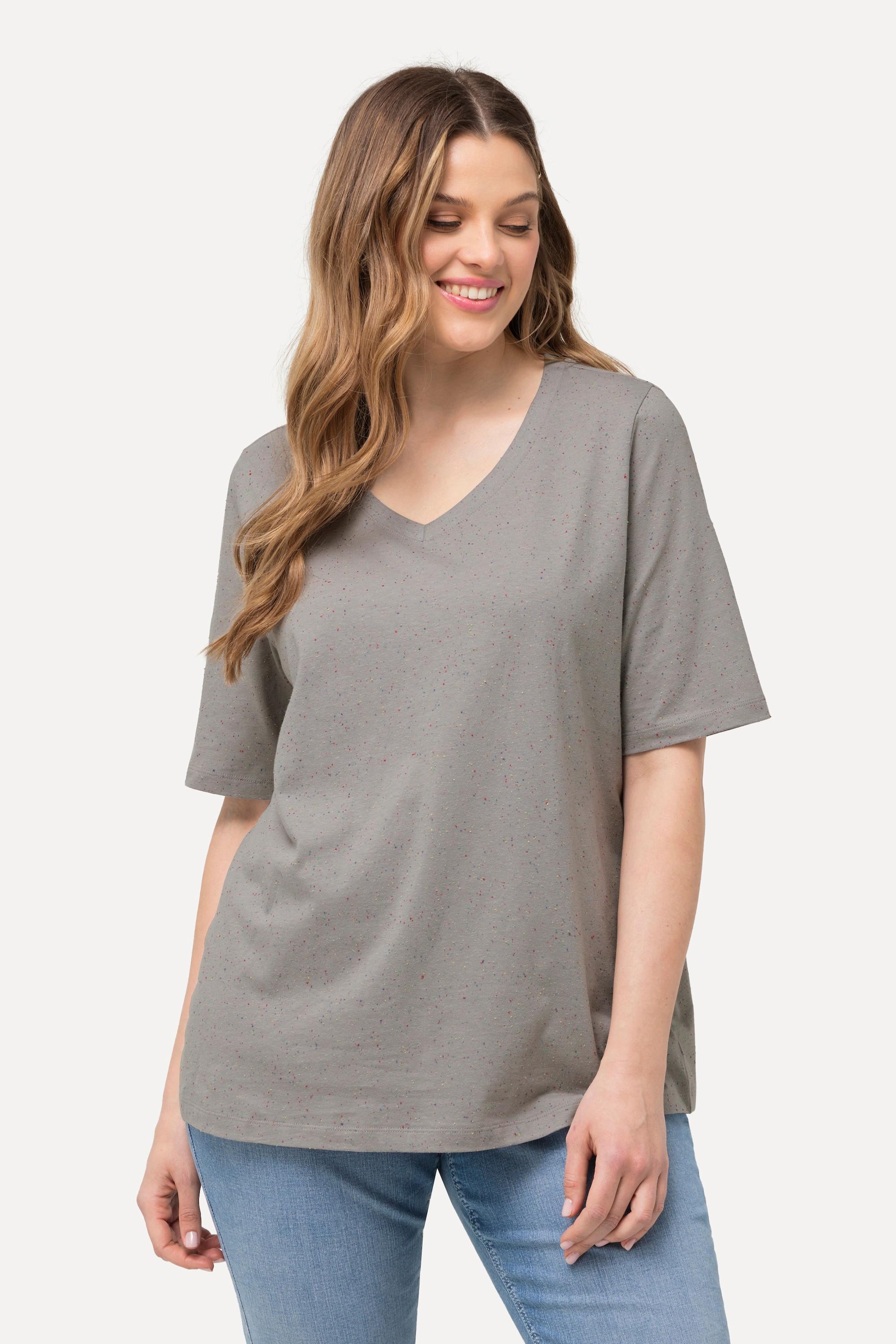 Ulla Popken  T-shirt con rilievi, scollo a V e mezze maniche 