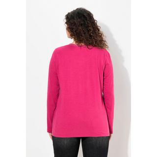 Ulla Popken  Shirt, Glitzer-Knopfleiste, V-Ausschnitt, Langarm 