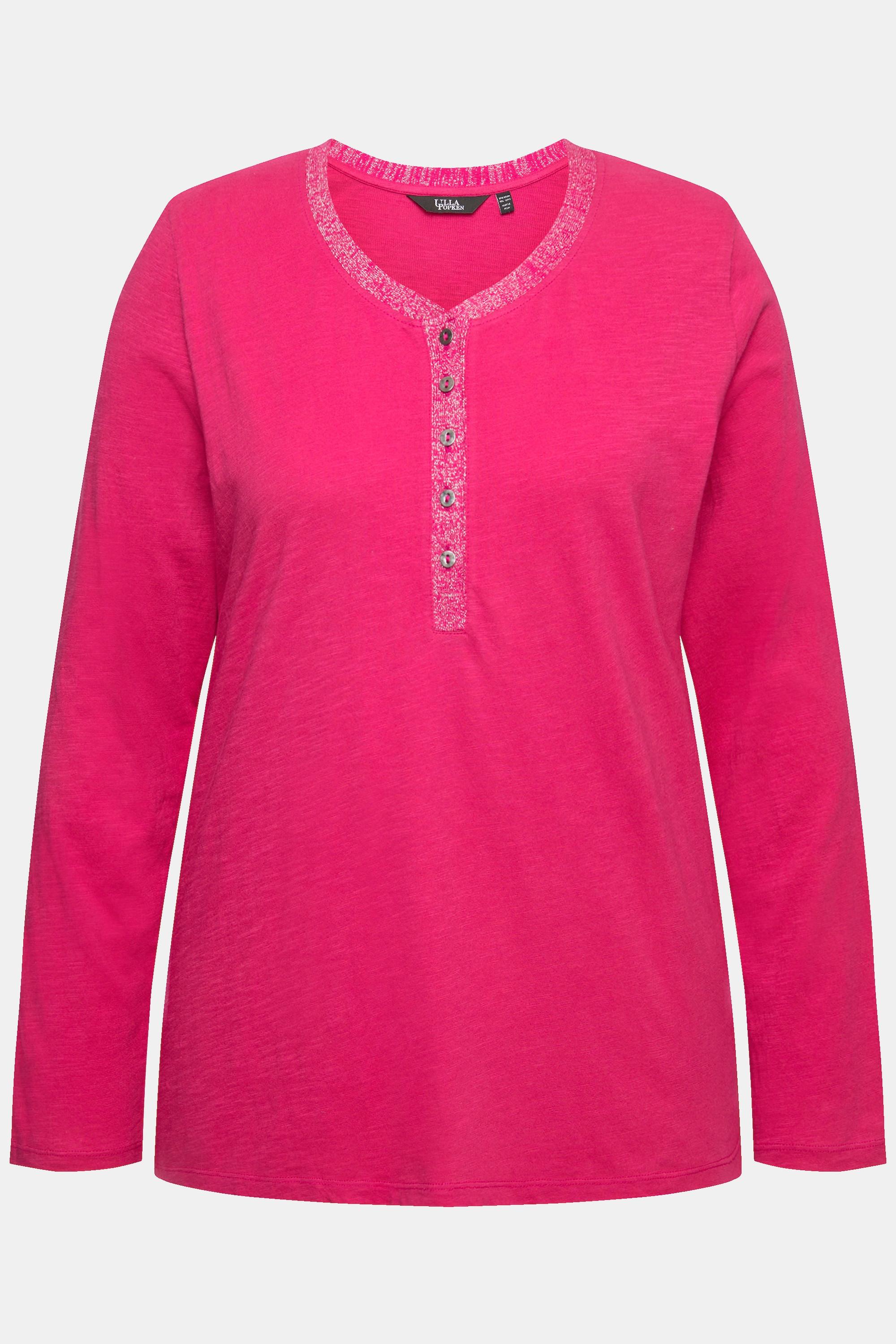 Ulla Popken  Shirt, Glitzer-Knopfleiste, V-Ausschnitt, Langarm 