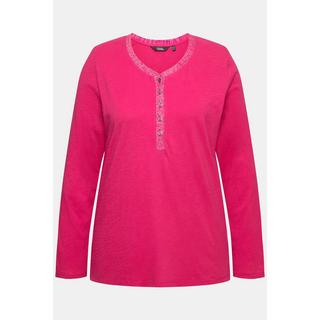 Ulla Popken  Shirt, Glitzer-Knopfleiste, V-Ausschnitt, Langarm 