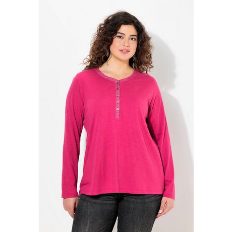 Ulla Popken  Shirt, Glitzer-Knopfleiste, V-Ausschnitt, Langarm 