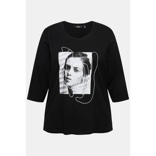 Ulla Popken  T-shirt avec imprimé, col rond et manches 3/4 