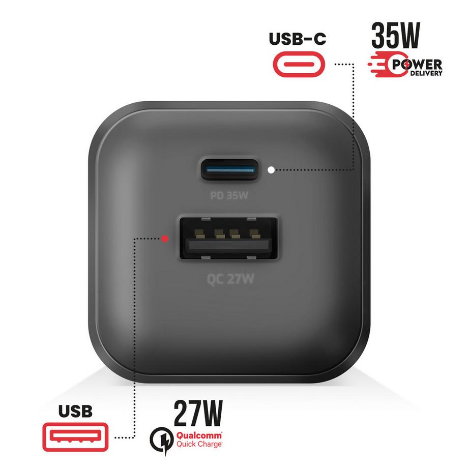SWISSTEN  Caricatore USB + USB-C GaN 35W nero 