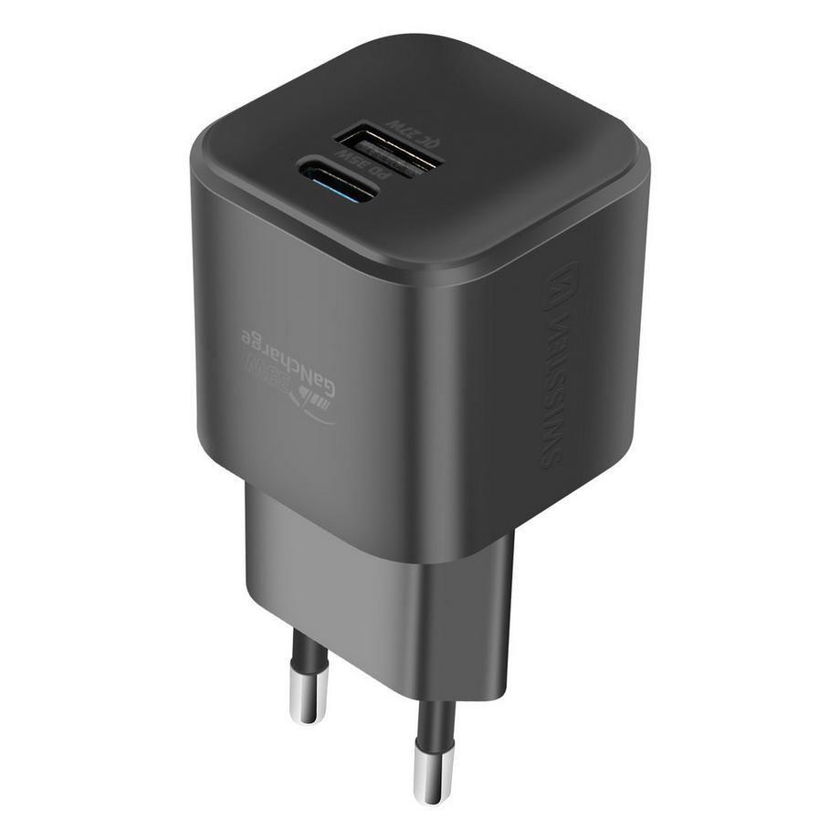 Caricatore USB + USB-C GaN 35W nero