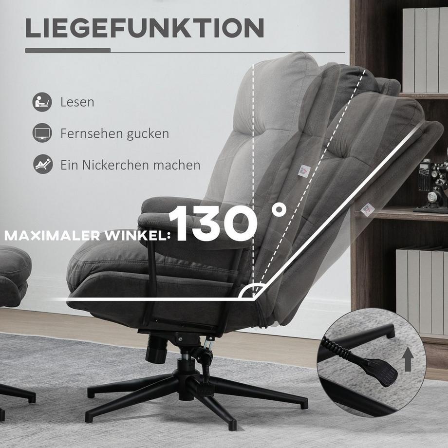 Northio Relaxsessel Mit Hocker, Tv-Sessel Mit Drehbarem Fuß, Fernsehsessel Mit Liegefunktion, Bis 150 Kg Belastbar, Polyester, Stahl, Dunkelgrau  