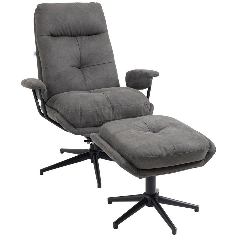 Relaxsessel Mit Hocker, Tv-Sessel Mit Drehbarem Fuß, Fernsehsessel Mit Liegefunktion, Bis 150 Kg Belastbar, Polyester, Stahl, Dunkelgrau