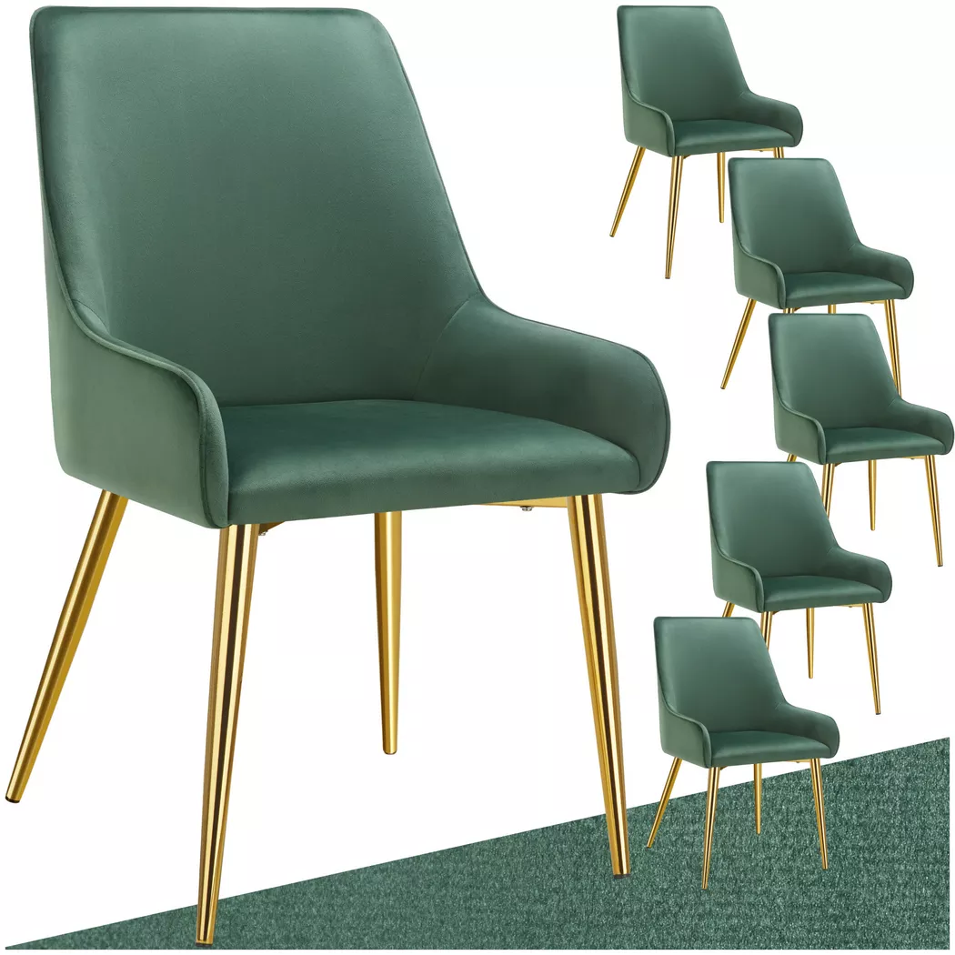 Tectake - Chaise rembourrée Avane en velours rembourré, 6 Stück, Vert