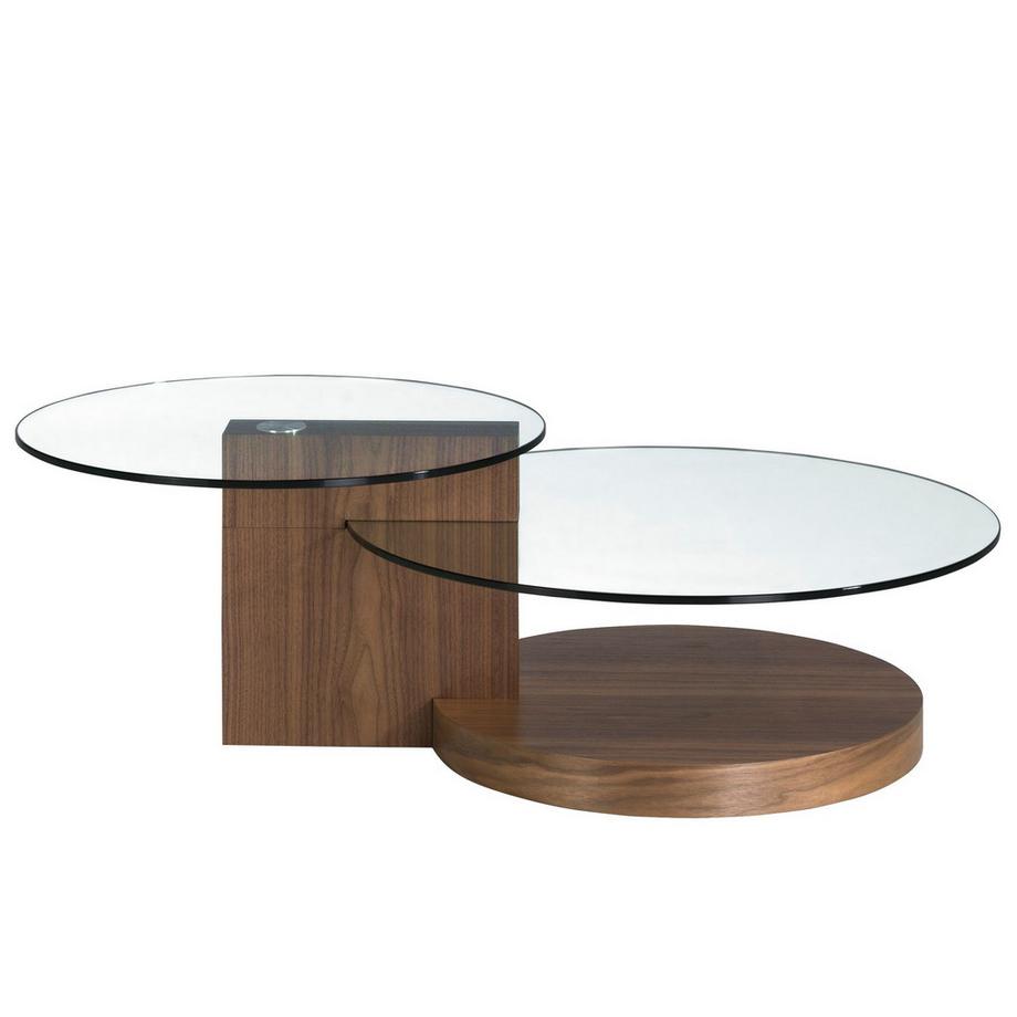 ANGEL CERDA Table basse ronde en verre trempé et noyer  