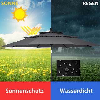 Northix Ombrellone da 300 cm in alluminio con tetto a 3 livelli, ombrellone inclinabile automaticamente, antracite  