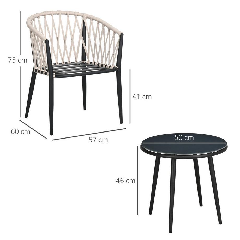 Northio Table, 2 Chaises Avec Coussins D'Assise, Ensemble Balcon, Acier, Gris  