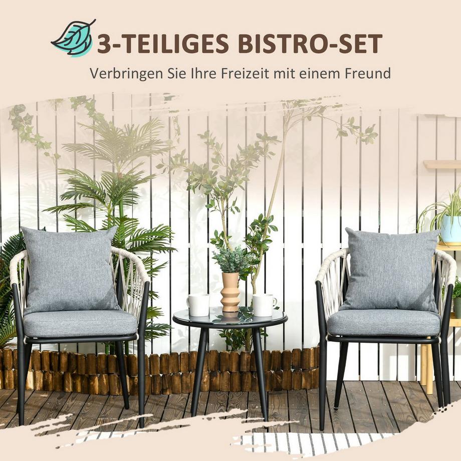 Northio Table, 2 Chaises Avec Coussins D'Assise, Ensemble Balcon, Acier, Gris  