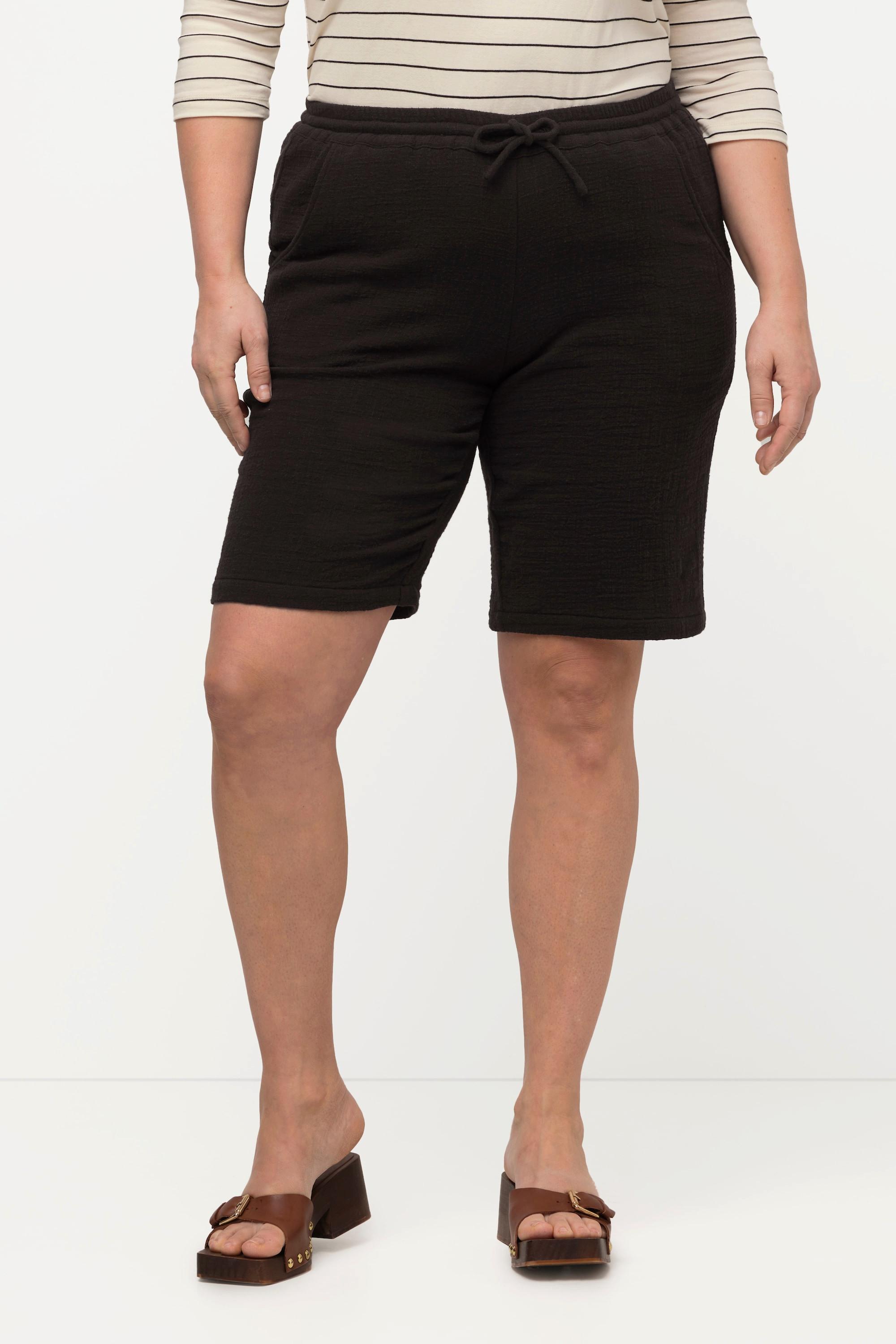 Ulla Popken  Short en tissu gaufré à coupe large, taille élastique et coton bio 