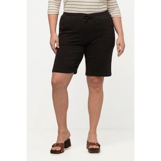 Ulla Popken  Shorts in cotone biologico con crespatura a bolle, taglio della gamba largo e cintura elastica 