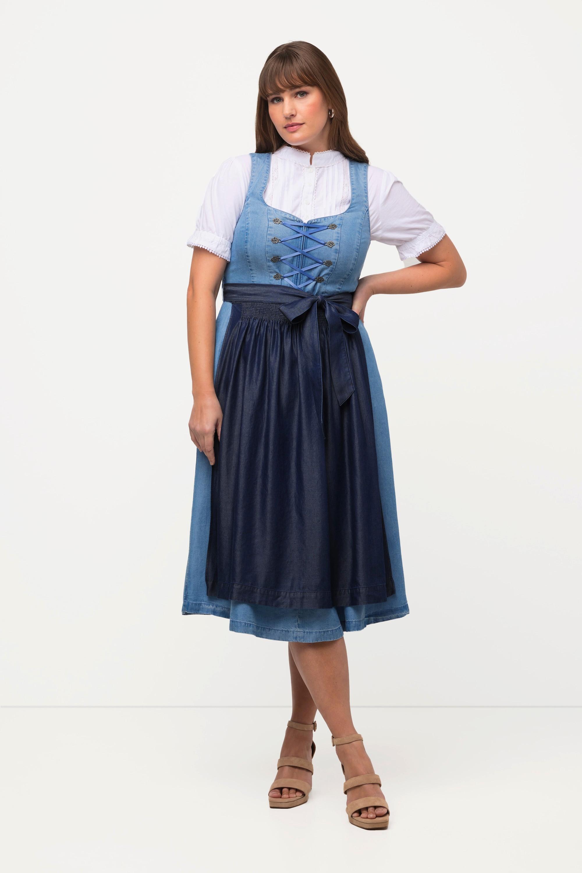 Ulla Popken  Tradizionale abito smanicato Dirndl con lyocell, grembiuli e scollo rettangolare 