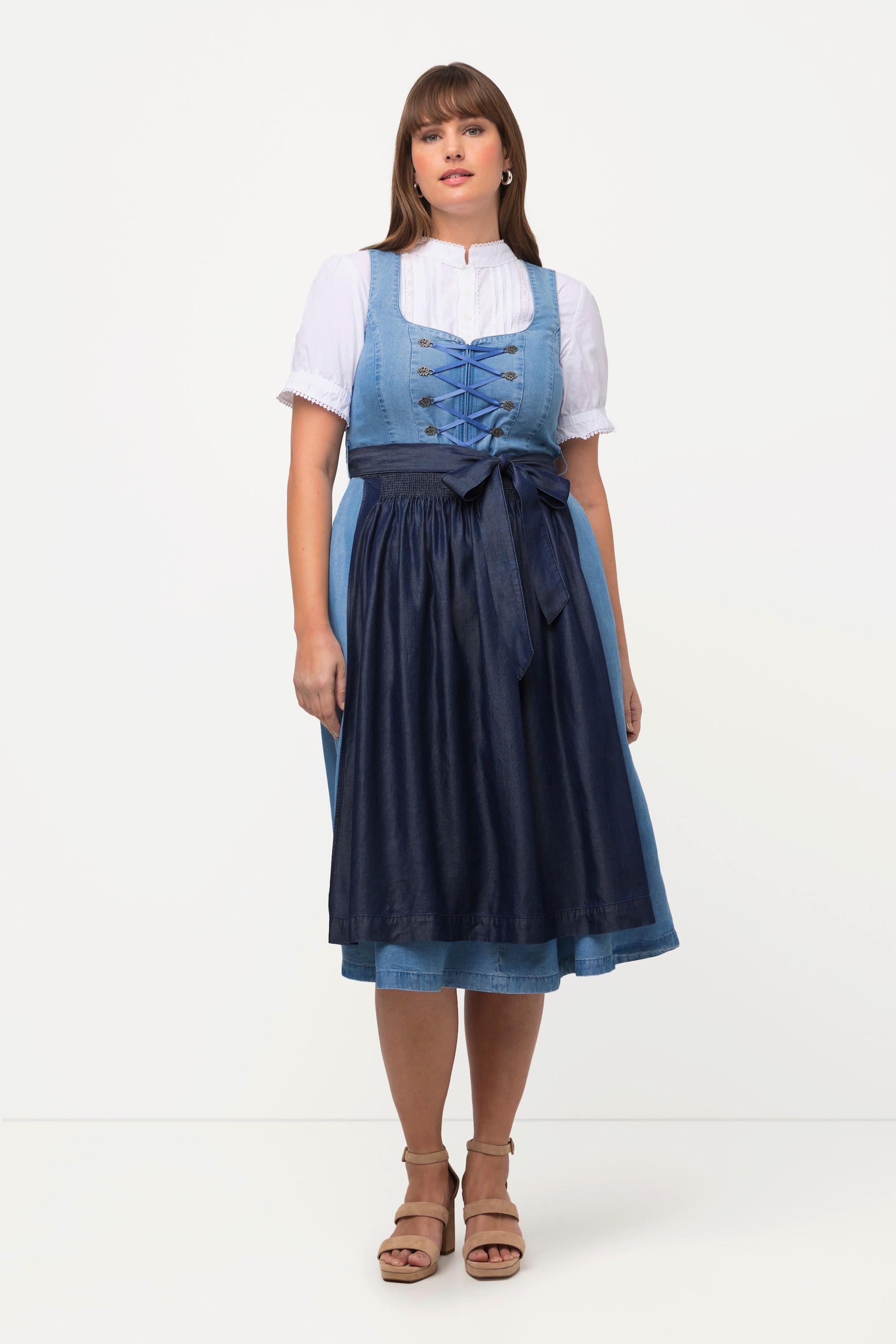 Ulla Popken  Tradizionale abito smanicato Dirndl con lyocell, grembiuli e scollo rettangolare 