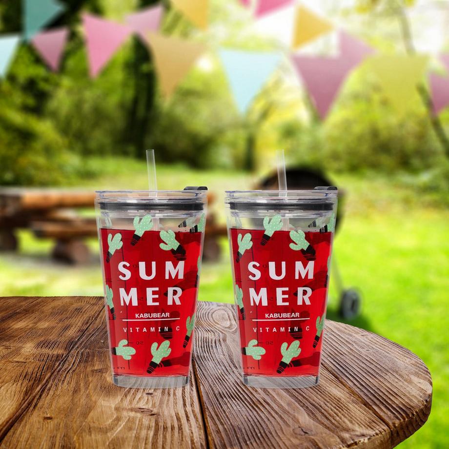 B2X  ensemble de 4 verres à boire avec motif cactus 