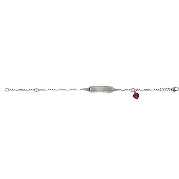 Bracelet Bébé figaro or blanc 750, 14cm plaque à  graver 2cm Pendentif coeur en émail