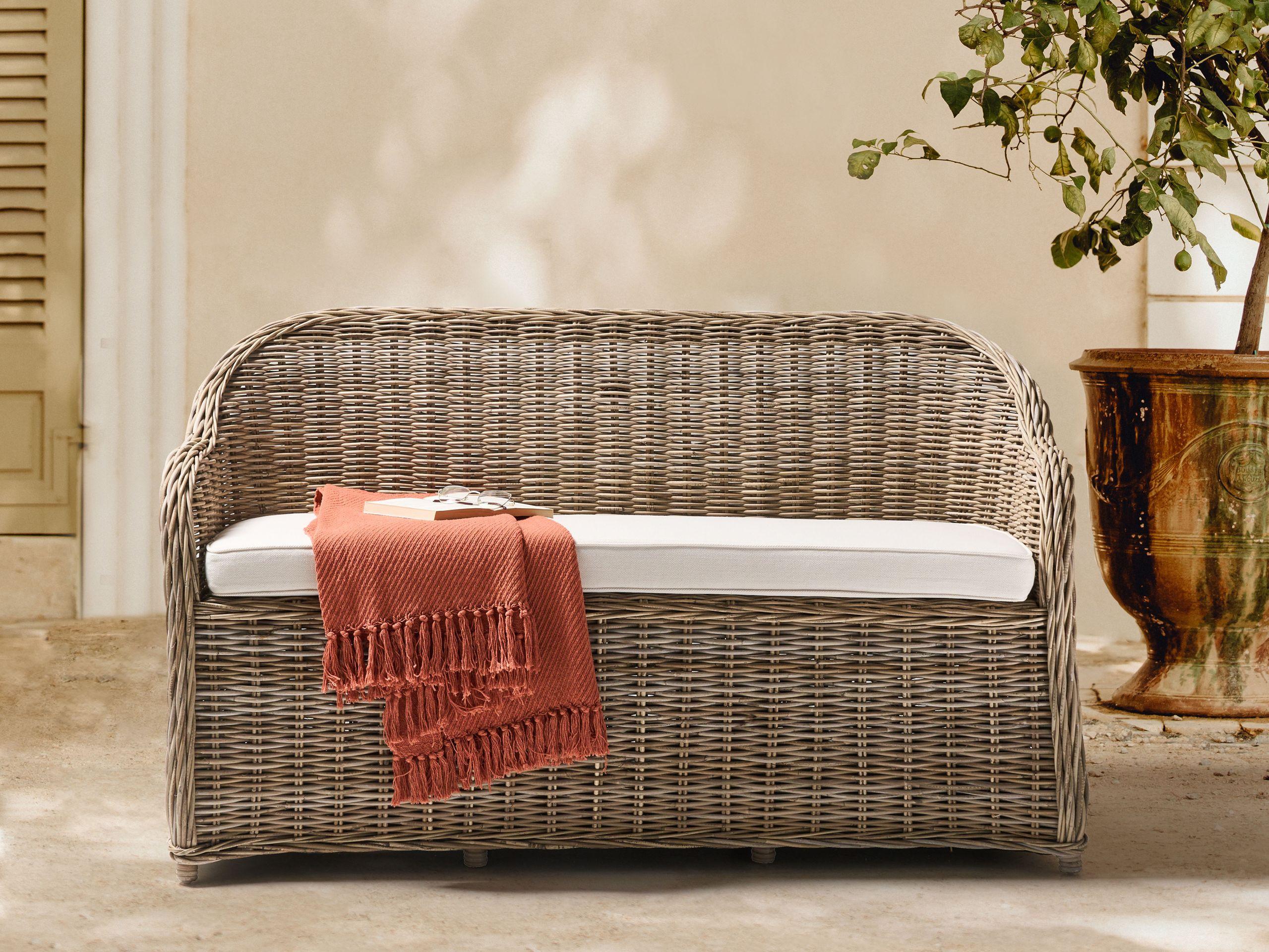 Beliani Panca da giardino con cuscino en Rattan Boho SUSUA  