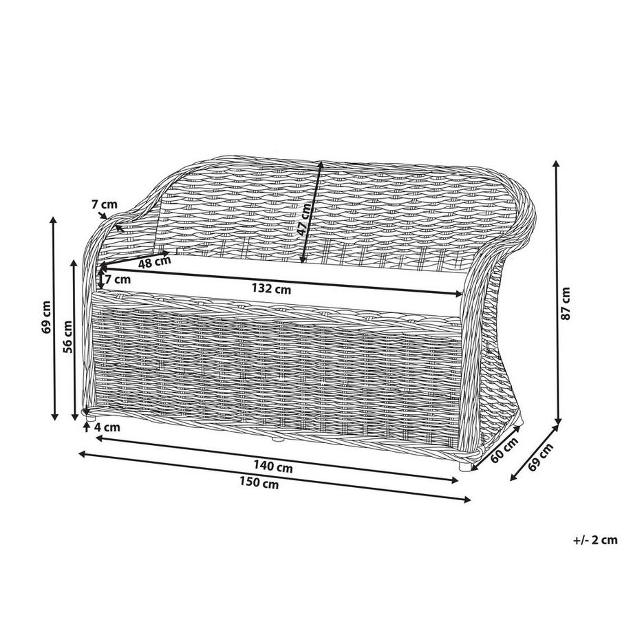 Beliani Gartenbank mit Auflage aus Rattan Boho SUSUA  