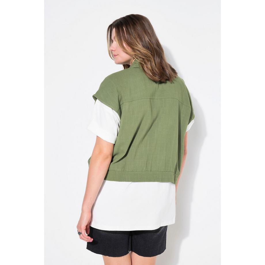 Studio Untold Gilet Misto Lino Oversize Zip Quattro Tasche  