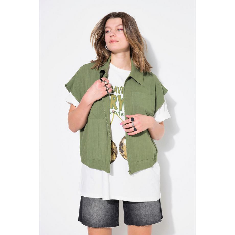 Studio Untold Gilet Misto Lino Oversize Zip Quattro Tasche  